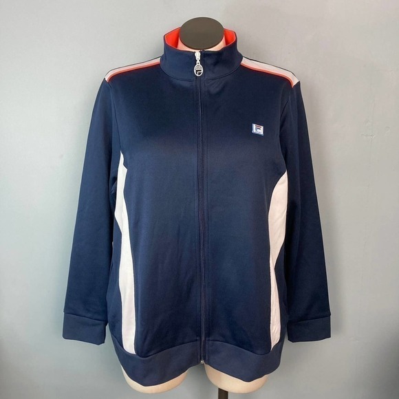 Vintage FILA Sport Navy Blue Orange 90s Women's Full Zip Track Jacket Size 1X - Picture 16 of 16